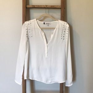 White studded long sleeve blouse